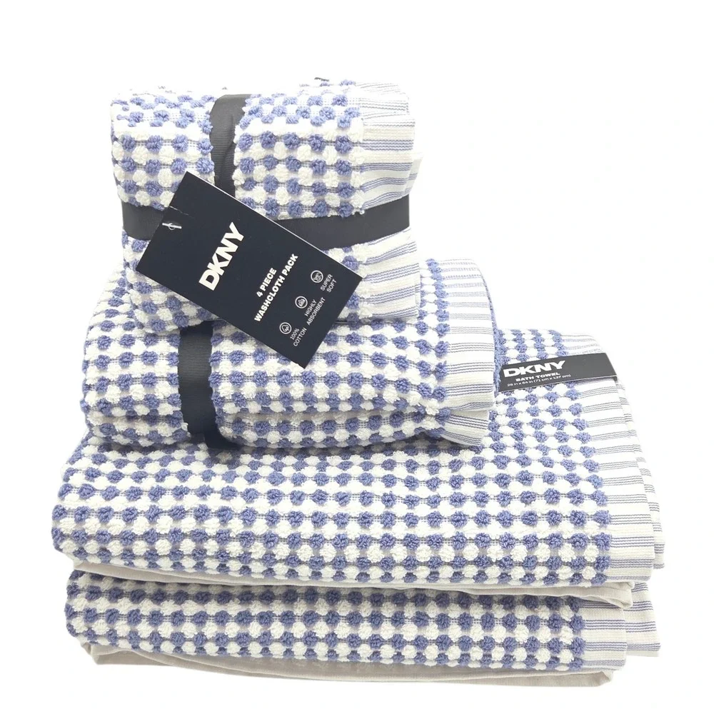 DKNY 8pc Cotton Towel Set 2 Bath 4 Wash 2 Hand  Blue And White Monet Tile Magnet